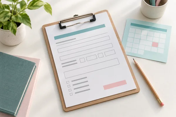 Clipboard with a blank form and calendar card