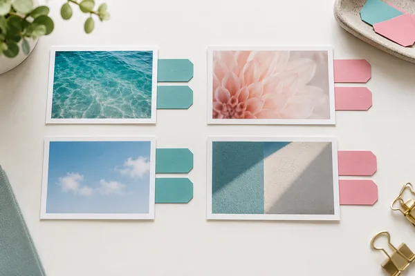 Photo cards arranged with matching colored tabs